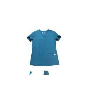 FIGS Limited Edition Casma 3 Pocket Caribbean Blue Medical Scrub Top Women's L